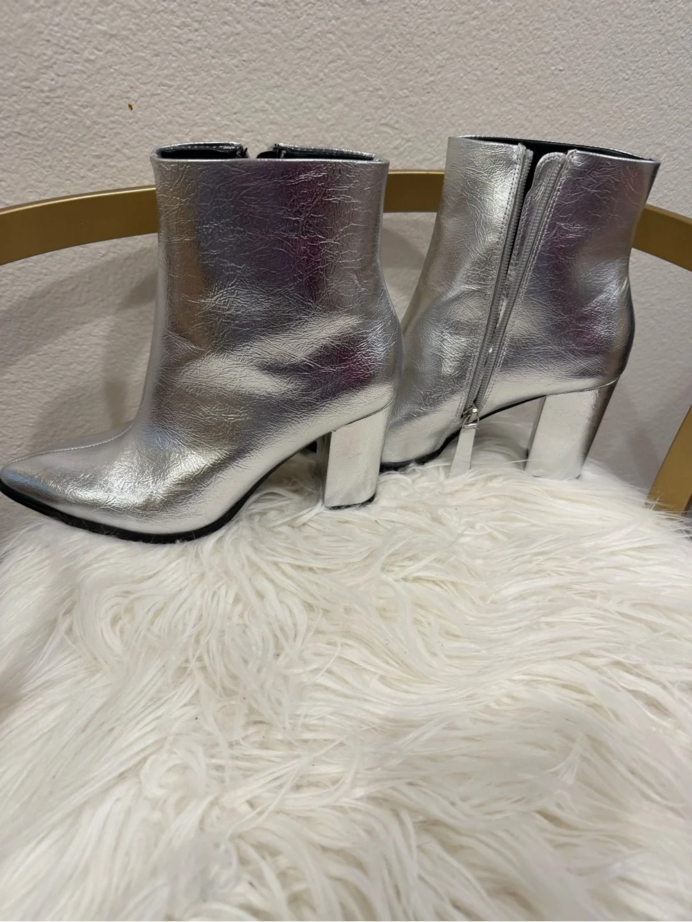 12Thompson Marlee Metallic Silver Pointed Ankle Boots